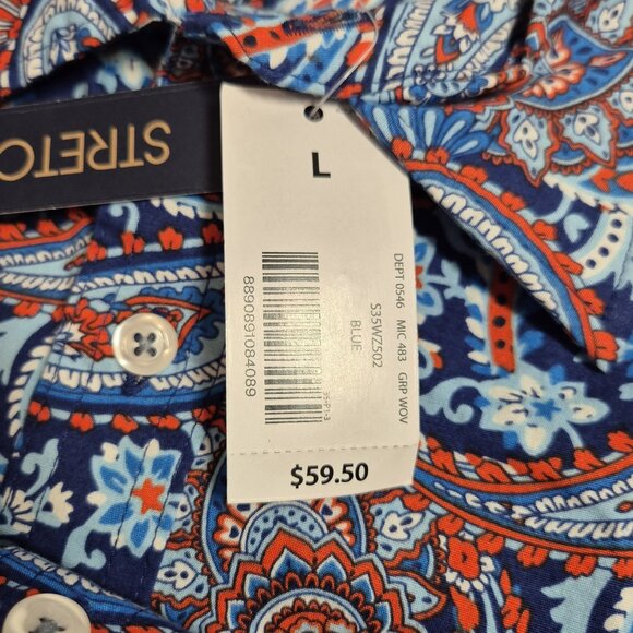 CREMIEUX PREMIUM DENIM Mens Size L Paisley Shirt Stretch Blue Short Sleeve [46] - Picture 9 of 12